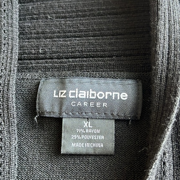 Liz Claiborne Black Open Front Cardigan Ribbed Neckline - Picture 3 of 10